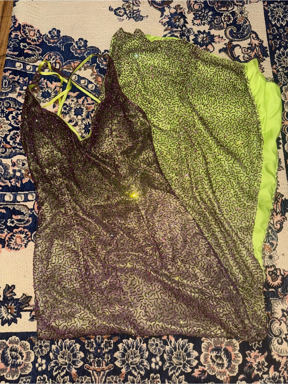Y2k Jé Matadi by Sean Mehta green & purple Ombre evening dress w/ scarf, size 4